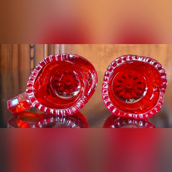 Vntg 2" Amberina Mini Sugar & Creamer Set - Picture 6 of 7